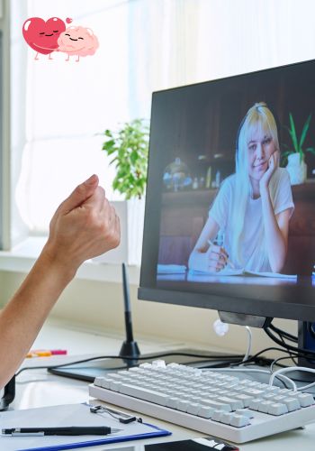 uma foto de compuatador de uma pessoa sendo atendimento online sessão única