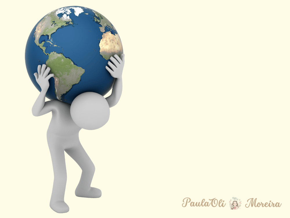 Pessoa carregando o "mundo" nas costas, representando os "pensamentos negativos" - Fonte: Canva