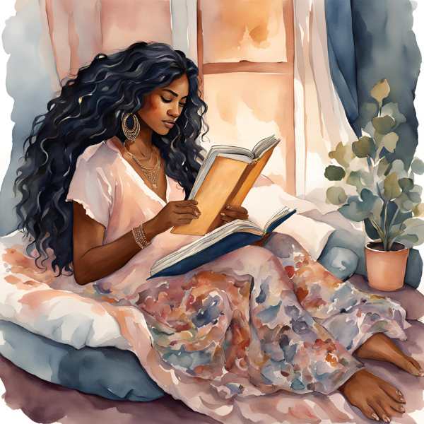 mulher lendo em aquarela delicada decorativo para site viva alem da ansiedade